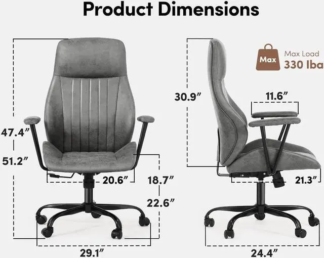 Alt view image 3 of 7 - FEZIBO Office Computer Desk Chair, Ergonomic High-Back Mesh Rolling Work Swivel Task Chairs with Wheels, Comfortable Lumbar Support with Suede Fabric Skin-Friendly, Gray