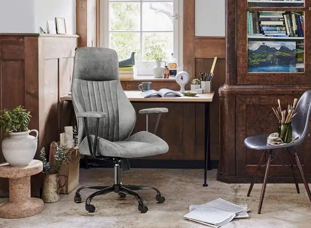 Alt view image 4 of 7 - FEZIBO Office Computer Desk Chair, Ergonomic High-Back Mesh Rolling Work Swivel Task Chairs with Wheels, Comfortable Lumbar Support with Suede Fabric Skin-Friendly, Gray