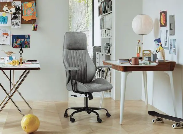 Alt view image 5 of 7 - FEZIBO Office Computer Desk Chair, Ergonomic High-Back Mesh Rolling Work Swivel Task Chairs with Wheels, Comfortable Lumbar Support with Suede Fabric Skin-Friendly, Gray