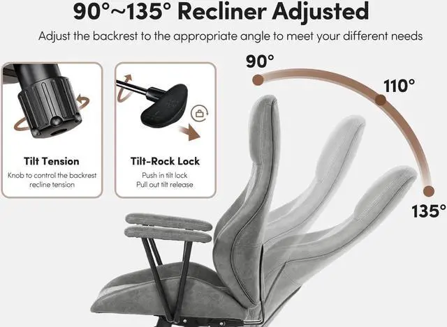 Alt view image 6 of 7 - FEZIBO Office Computer Desk Chair, Ergonomic High-Back Mesh Rolling Work Swivel Task Chairs with Wheels, Comfortable Lumbar Support with Suede Fabric Skin-Friendly, Gray
