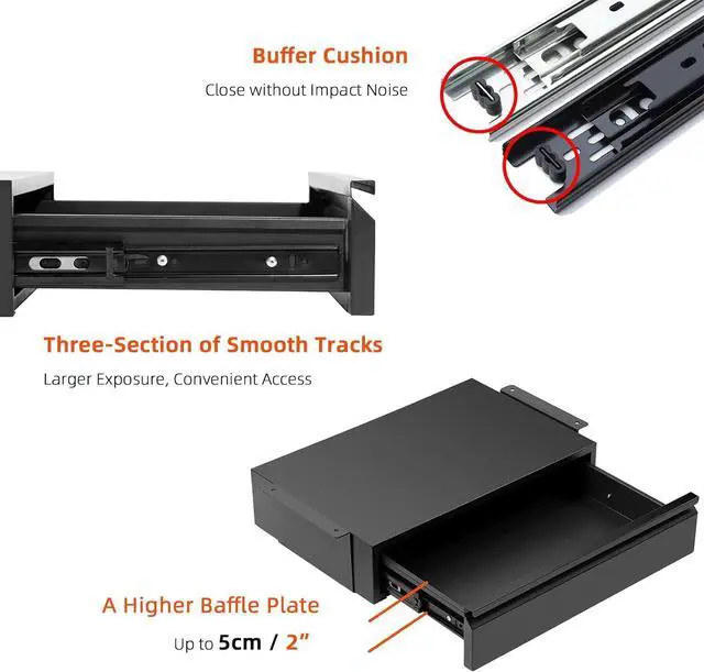 Alt view image 3 of 7 - 1 Pack Under Desk Drawer 18", Pull-out Storage Organizer with Large Slide Extension Mounted Under Flat Wooden Table or Workbench, Black_Normal Version