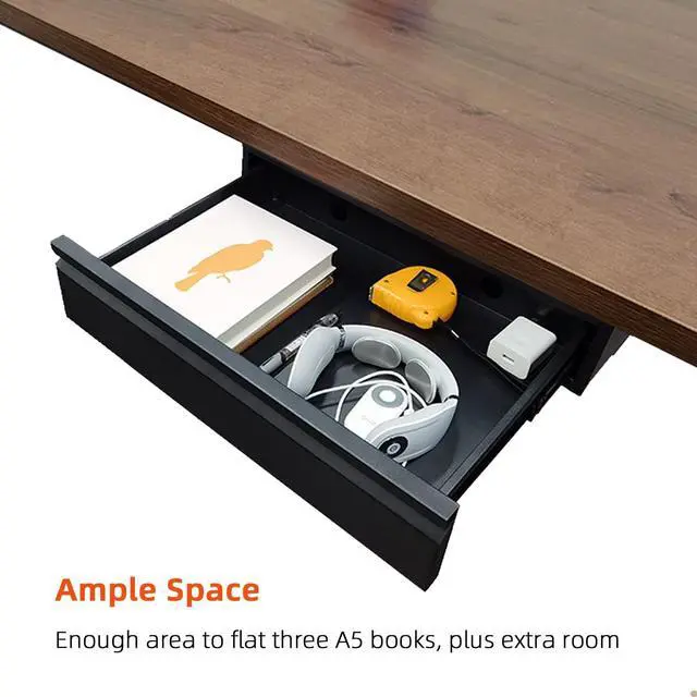 Alt view image 5 of 7 - 1 Pack Under Desk Drawer 18", Pull-out Storage Organizer with Large Slide Extension Mounted Under Flat Wooden Table or Workbench, Black_Normal Version