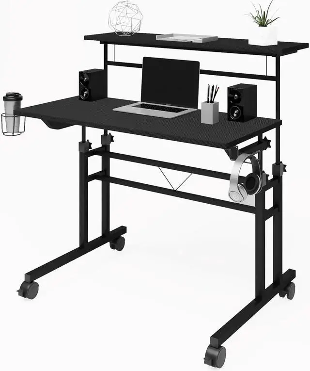 Main image of Techni Mobili Rolling Writing Desk with Height Adjustable Desktop and Moveable Shelf