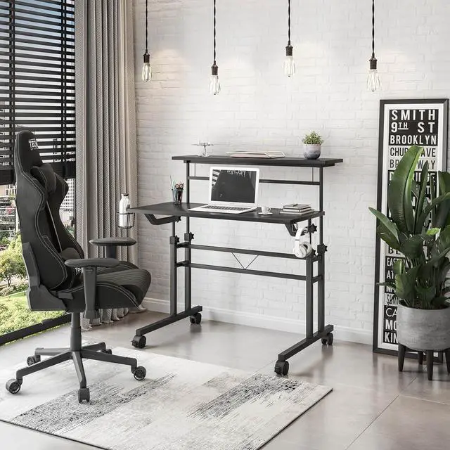 Alt view image 2 of 7 - Techni Mobili Rolling Writing Desk with Height Adjustable Desktop and Moveable Shelf