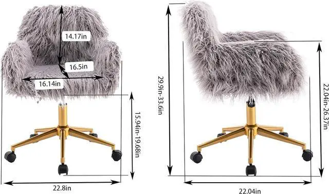 Alt view image 2 of 7 - SSLine Faux Fur Vanity Chair Modern Grey Furry Makeup Desk Chairs for Girls Women Elegant Comfy Upholstered Arm Chair with Gold Base in Bedroom Living Room(Grey&Gold)