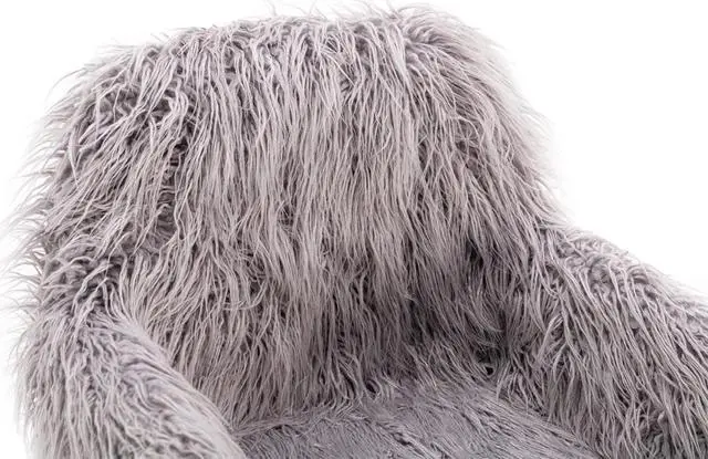 Alt view image 6 of 7 - SSLine Faux Fur Vanity Chair Modern Grey Furry Makeup Desk Chairs for Girls Women Elegant Comfy Upholstered Arm Chair with Gold Base in Bedroom Living Room(Grey&Gold)