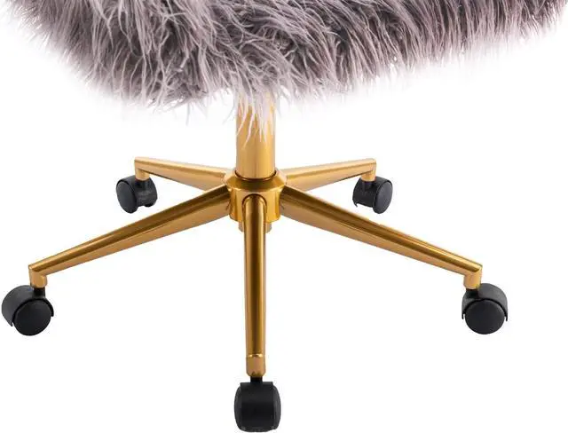 Alt view image 7 of 7 - SSLine Faux Fur Vanity Chair Modern Grey Furry Makeup Desk Chairs for Girls Women Elegant Comfy Upholstered Arm Chair with Gold Base in Bedroom Living Room(Grey&Gold)