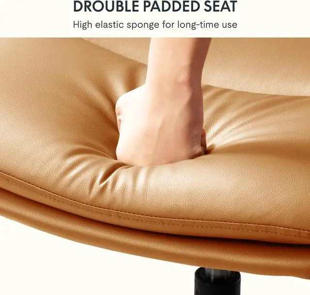 Alt view image 4 of 7 - FLEXISPOT Cross Legged Office Chair for Vanity Desk Criss Cross Chair with Wheels Armless Office Chair Vanity Chair Comfy Wide Seat Cushion PU Leather(Brown)