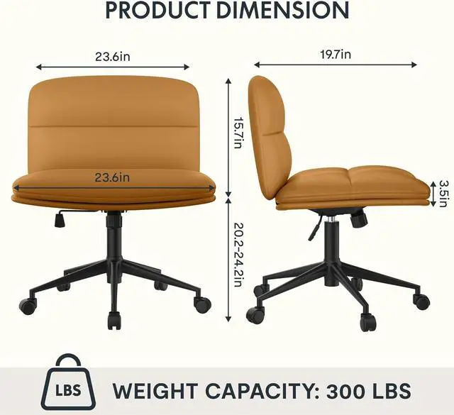 Alt view image 3 of 7 - FLEXISPOT Cross Legged Office Chair for Vanity Desk Criss Cross Chair with Wheels Armless Office Chair Vanity Chair Comfy Wide Seat Cushion PU Leather(Brown)