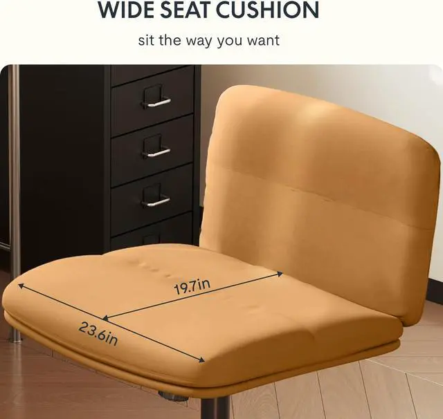 Alt view image 6 of 7 - FLEXISPOT Cross Legged Office Chair for Vanity Desk Criss Cross Chair with Wheels Armless Office Chair Vanity Chair Comfy Wide Seat Cushion PU Leather(Brown)