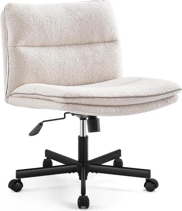 Main image of EMIAH Armless Office Desk Chair with Wheels Faux Fur Vanity Mid-Back Ergonomic Home Computer Comfortable Adjustable Swivel Furry Task Chair with Thickened Cushion