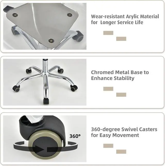 Alt view image 7 of 7 - Giantex Acrylic Desk Chair, Clear Armless Office Rolling Chair, Height Adjustable Leisure Ghost Chair w/Chromed Base, Modern Cute Vanity Chair, Swivel Computer Chair for Home Office