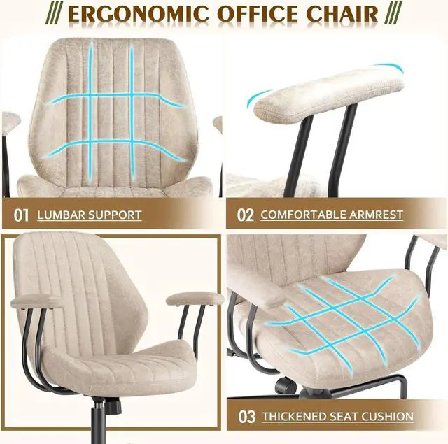 Alt view image 4 of 6 - High Back Office Chair,Modern Swivel Office Chair,Brown Suede Fabric Gaming Chair,Height Adjustable Home Office Desk Chair with Lumbar Support