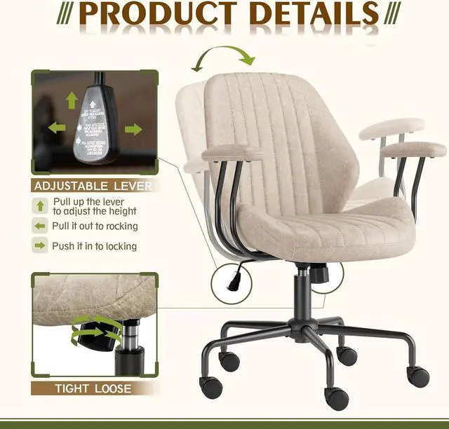 Alt view image 5 of 6 - High Back Office Chair,Modern Swivel Office Chair,Brown Suede Fabric Gaming Chair,Height Adjustable Home Office Desk Chair with Lumbar Support