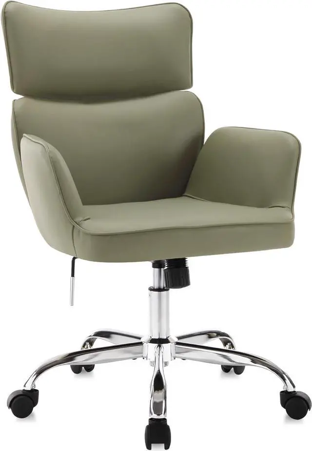 Main image of Home Office Chair with Wheels, Adjustable Height Swivel Mid-Back Armchair Task Chair, Modern PU Leather Ergonomic Tilt Computer Desk Vanity Chair for Office, Study Room(PU Green)