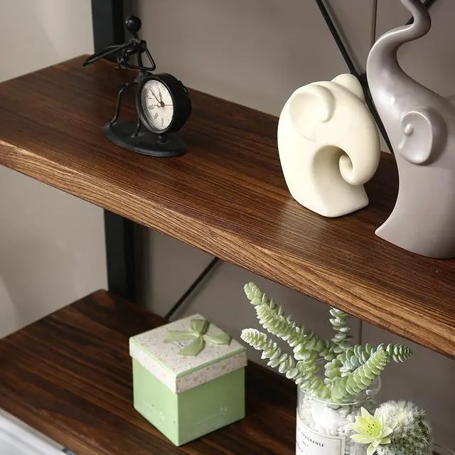 Alt view image 3 of 7 - Solid Wood Bookshelf, 4-Tier Rustic Vintage Industrial Etagere Bookcase, Open Metal & Wood Vintage Book Shelf, Retro Brown