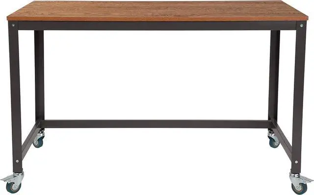 Alt view image 7 of 7 - Flash Furniture Livingston Collection Computer Table and Desk in Brown Oak Wood Grain Finish with Metal Wheels