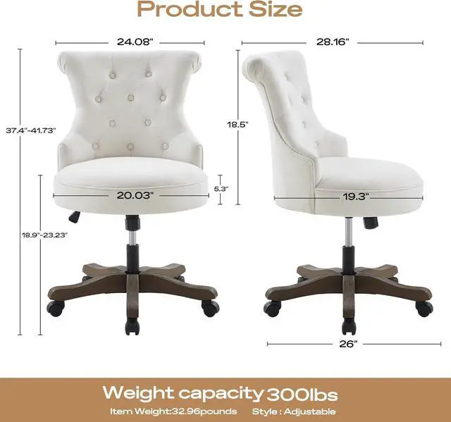 Alt view image 2 of 7 - HUIMO Home Office Chair Upholstered Armless Desk Chair with Wheels Adjustable Height Computer Desk Chair with Wooden Legs Comfortable Swivel Chair for Home Office Study Studio (Beige)