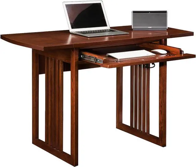 Main image of Leick Home 82420 Mission Writing Computer Desk, Drop Leaf Folding Top, Made with Solid Wood, for Home Office Workstation, Mission Oak Finish