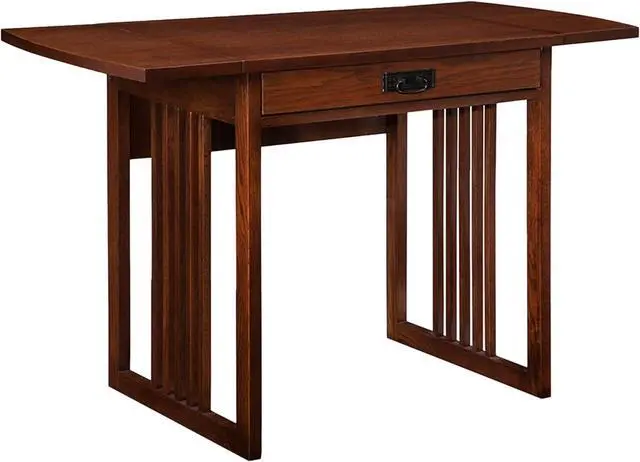 Alt view image 4 of 7 - Leick Home 82420 Mission Writing Computer Desk, Drop Leaf Folding Top, Made with Solid Wood, for Home Office Workstation, Mission Oak Finish