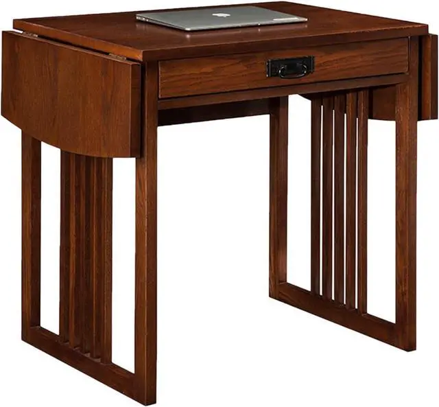 Alt view image 5 of 7 - Leick Home 82420 Mission Writing Computer Desk, Drop Leaf Folding Top, Made with Solid Wood, for Home Office Workstation, Mission Oak Finish