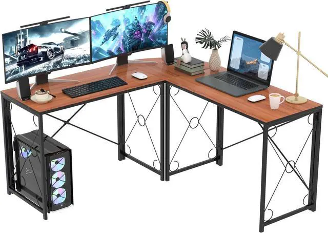 Main image of VECELO 59"x59" L Shaped Desk for Computer Gaming Multi-Usage Long 2 Person Table for Home Office Sturdy Writing Workstation, Easy Assembly/Saving Space, Rustic Brown