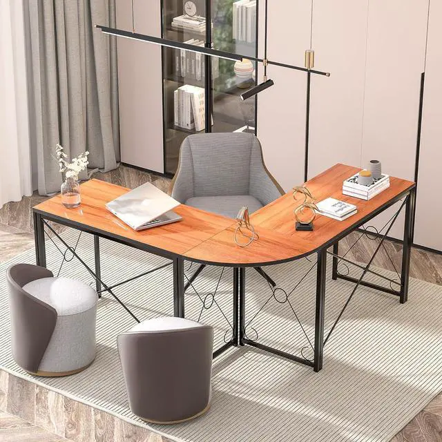 Alt view image 2 of 7 - VECELO 59"x59" L Shaped Desk for Computer Gaming Multi-Usage Long 2 Person Table for Home Office Sturdy Writing Workstation, Easy Assembly/Saving Space, Rustic Brown