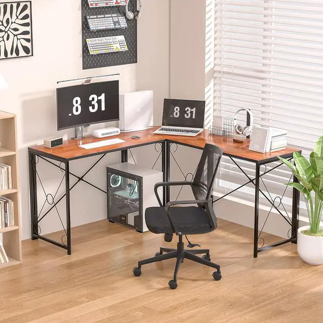 Alt view image 5 of 7 - VECELO 59"x59" L Shaped Desk for Computer Gaming Multi-Usage Long 2 Person Table for Home Office Sturdy Writing Workstation, Easy Assembly/Saving Space, Rustic Brown