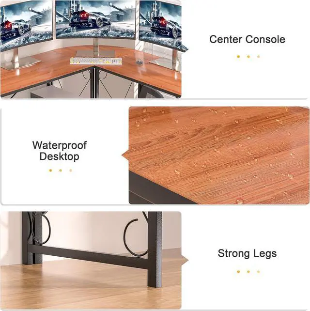 Alt view image 6 of 7 - VECELO 59"x59" L Shaped Desk for Computer Gaming Multi-Usage Long 2 Person Table for Home Office Sturdy Writing Workstation, Easy Assembly/Saving Space, Rustic Brown