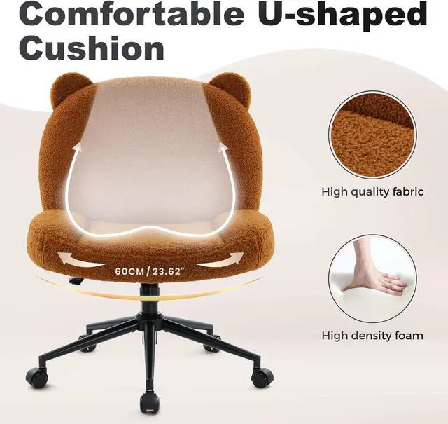 Alt view image 3 of 6 - Armless Office Desk Chair with Wheels,Ergonomic Criss Cross Legged Computer Chair with Fabric Padded, Height Adjustable Wide Seat Vanity Chair,Mid Back Task Chair for Home, Bedroom (Brown)