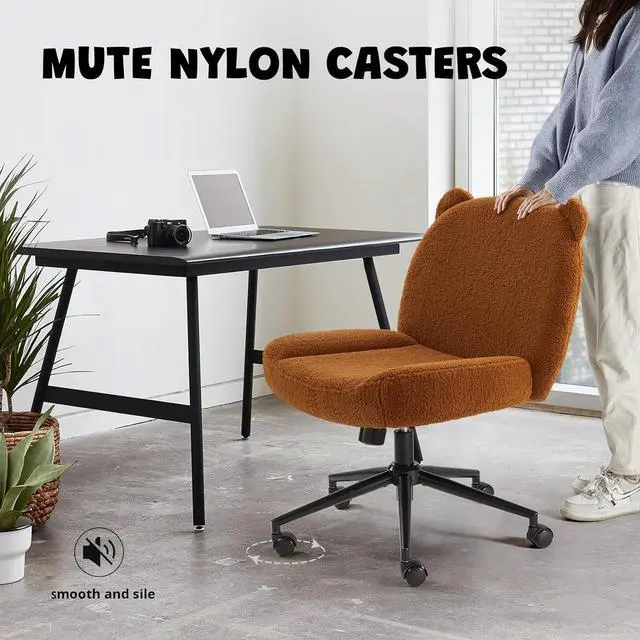 Alt view image 4 of 6 - Armless Office Desk Chair with Wheels,Ergonomic Criss Cross Legged Computer Chair with Fabric Padded, Height Adjustable Wide Seat Vanity Chair,Mid Back Task Chair for Home, Bedroom (Brown)