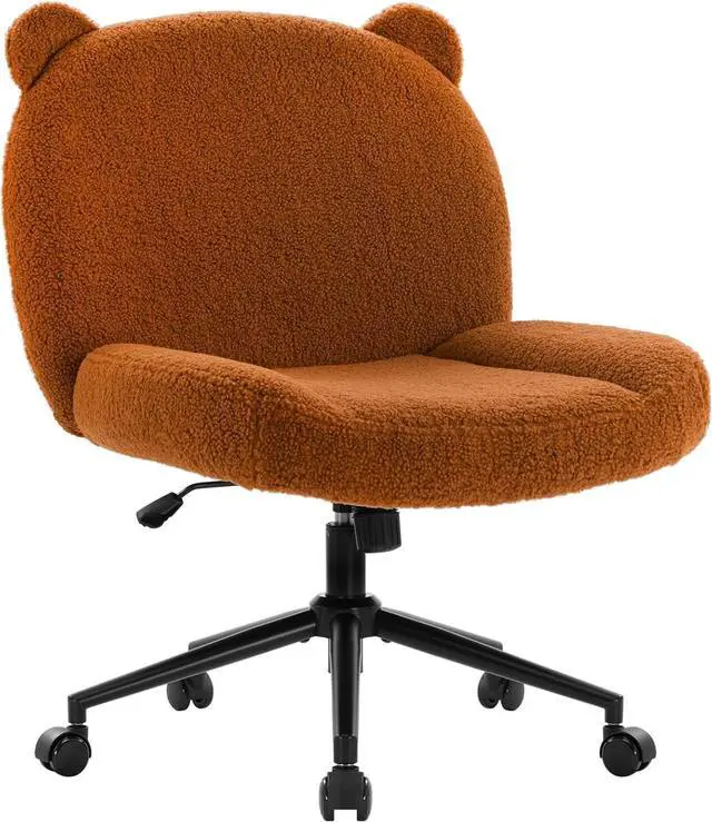 Alt view image 6 of 6 - Armless Office Desk Chair with Wheels,Ergonomic Criss Cross Legged Computer Chair with Fabric Padded, Height Adjustable Wide Seat Vanity Chair,Mid Back Task Chair for Home, Bedroom (Brown)