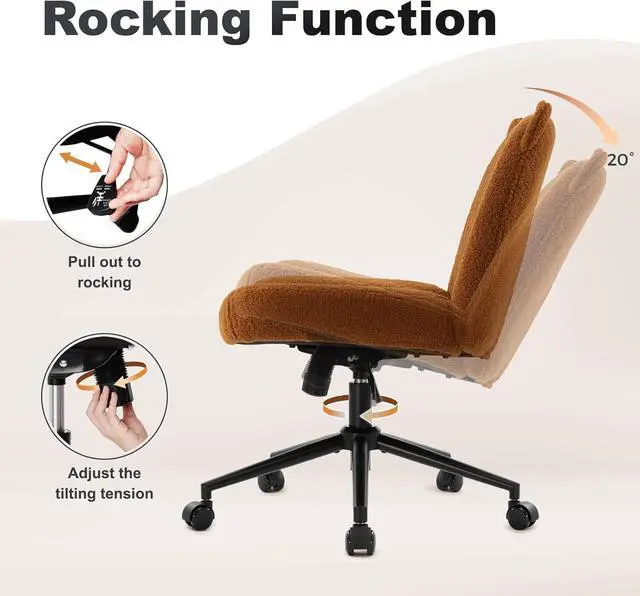 Alt view image 5 of 6 - Armless Office Desk Chair with Wheels,Ergonomic Criss Cross Legged Computer Chair with Fabric Padded, Height Adjustable Wide Seat Vanity Chair,Mid Back Task Chair for Home, Bedroom (Brown)