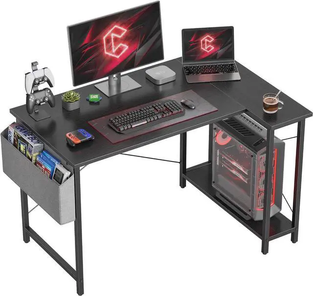 Main image of L Shaped Desk, 40" Small Reversible Corner Computer Desk with Storage Shelves, Home Office Desk Study Writing Table, Black