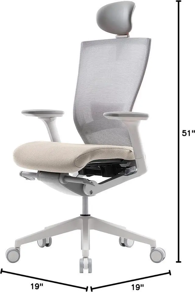 Alt view image 2 of 5 - SIDIZ T50 Ergonomic Home Office Chair : High Performance, Adjustable Headrest, 2-Way Lumbar Support, 3-Way Armrest, Forward Tilt, Adjustable Seat Depth, Ventilated Mesh Back, Cushion Seat (Beige)