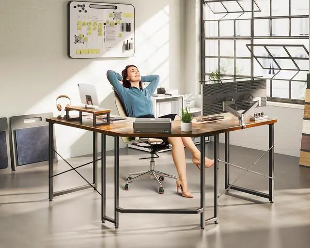 Alt view image 2 of 7 - AODK L Shaped Gaming Desk, Computer Corner Desk, PC Gaming Desk Table with Large Monitor Riser Stand for Home Office Sturdy Writing Workstation,51 * 19 inch,Vintage