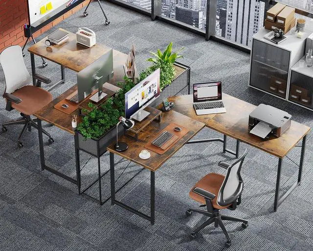 Alt view image 7 of 7 - AODK L Shaped Gaming Desk, Computer Corner Desk, PC Gaming Desk Table with Large Monitor Riser Stand for Home Office Sturdy Writing Workstation,51 * 19 inch,Vintage
