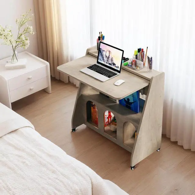 Main image of Pmnianhua Portable Mobile Desk on Wheels,Mobile Workstation,Rolling Computer Desk with Wheels and Storage for Home Office Small Space (Grey)