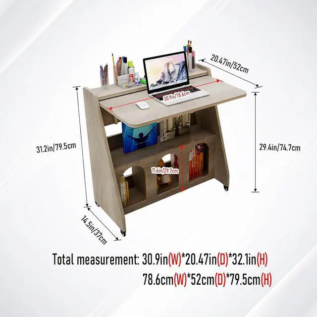 Alt view image 2 of 7 - Pmnianhua Portable Mobile Desk on Wheels,Mobile Workstation,Rolling Computer Desk with Wheels and Storage for Home Office Small Space (Grey)