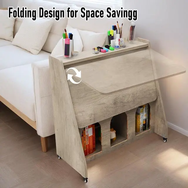 Alt view image 4 of 7 - Pmnianhua Portable Mobile Desk on Wheels,Mobile Workstation,Rolling Computer Desk with Wheels and Storage for Home Office Small Space (Grey)