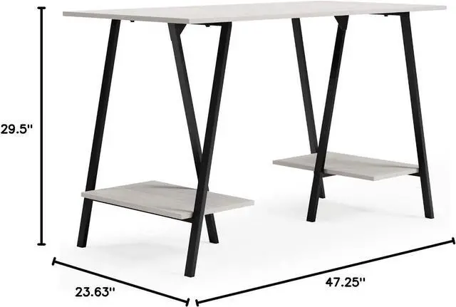 Alt view image 2 of 7 - Signature Design by Ashley Bayflynn Modern Home Office Desk or Drafting Table with Sawhorse Legs, White & Black