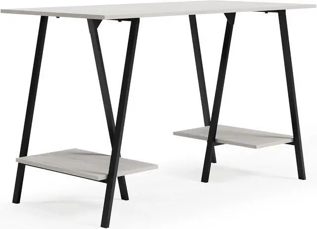 Main image of Signature Design by Ashley Bayflynn Modern Home Office Desk or Drafting Table with Sawhorse Legs, White & Black