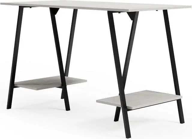 Alt view image 3 of 7 - Signature Design by Ashley Bayflynn Modern Home Office Desk or Drafting Table with Sawhorse Legs, White & Black