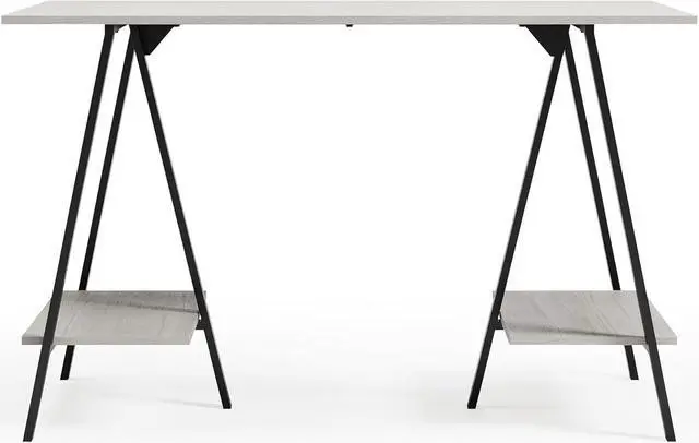 Alt view image 6 of 7 - Signature Design by Ashley Bayflynn Modern Home Office Desk or Drafting Table with Sawhorse Legs, White & Black