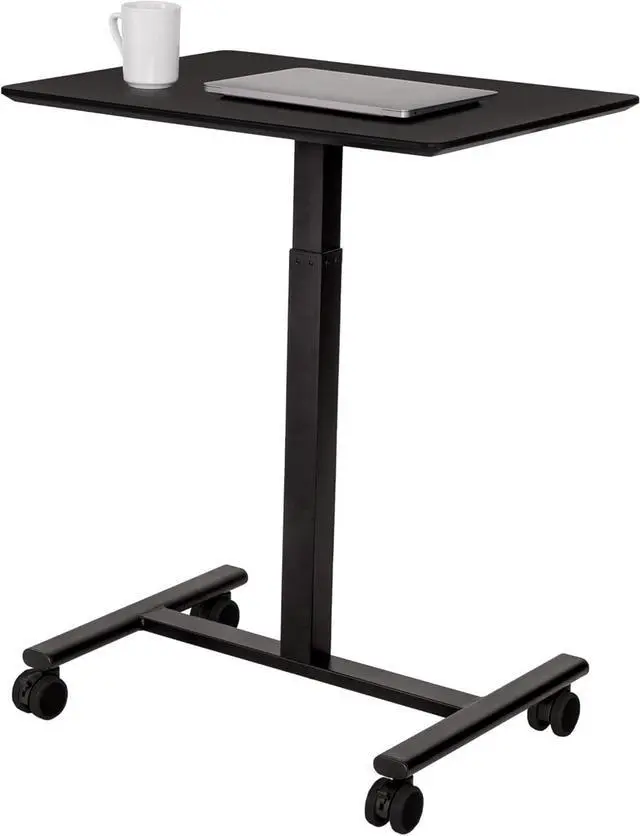 Main image of Seville Classics Airlift Height Adjustable Pneumatic Laptop Sit Stand Desk Mobile Rolling Cart, Computer Workstation for Home Office, Classroom, Black, 25.6" Desktop