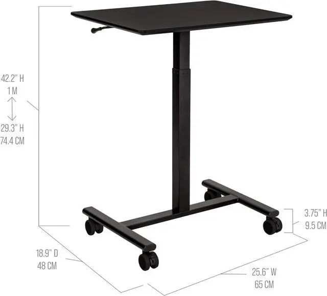 Alt view image 3 of 7 - Seville Classics Airlift Height Adjustable Pneumatic Laptop Sit Stand Desk Mobile Rolling Cart, Computer Workstation for Home Office, Classroom, Black, 25.6" Desktop