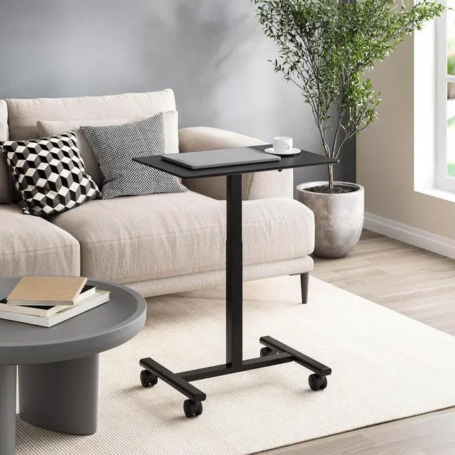 Alt view image 2 of 7 - Seville Classics Airlift Height Adjustable Pneumatic Laptop Sit Stand Desk Mobile Rolling Cart, Computer Workstation for Home Office, Classroom, Black, 25.6" Desktop