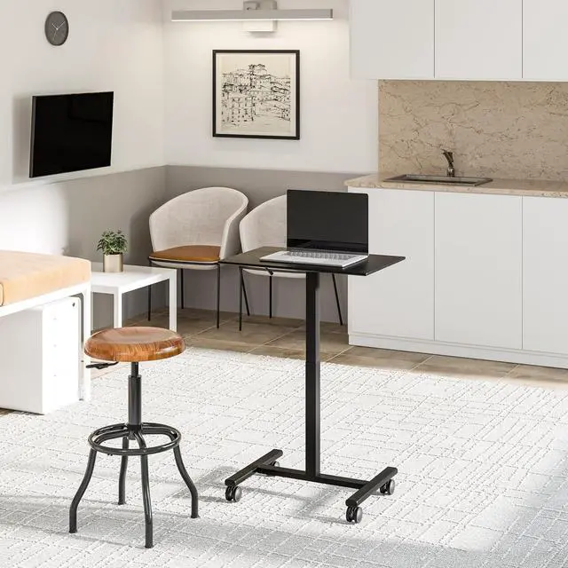 Alt view image 4 of 7 - Seville Classics Airlift Height Adjustable Pneumatic Laptop Sit Stand Desk Mobile Rolling Cart, Computer Workstation for Home Office, Classroom, Black, 25.6" Desktop