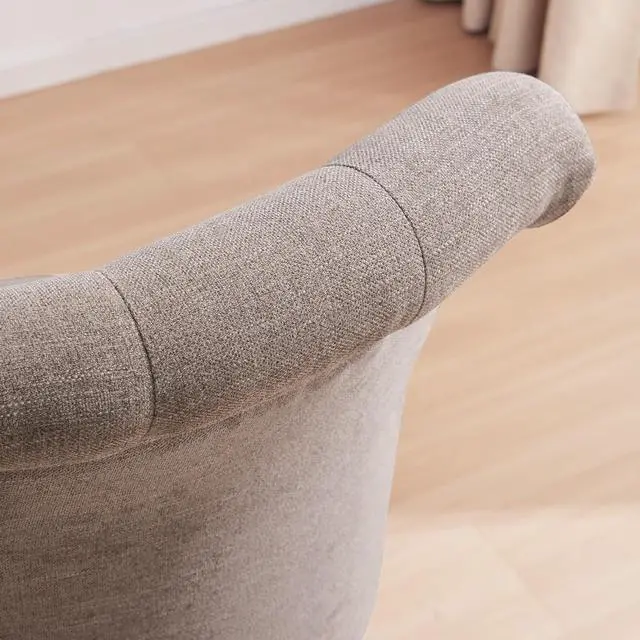 Alt view image 7 of 7 - Home Office Chair Adjustable Height Swivel Chair with Wheels Linen Fabric Upholstered Computer Desk Chair with Wooden Legs Comfortable Armless Chair for Home Office Study Studio(Khaki)