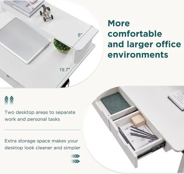 Alt view image 5 of 7 - RedLemon 60 Inches L Shaped Electric Standing Desk, Height Adjustable Corner Gaming Desk with Drawers, Keyboard Tray, Power Outlets & LED Lights, Comnputer Desk with Monitor Shelf, Antique White